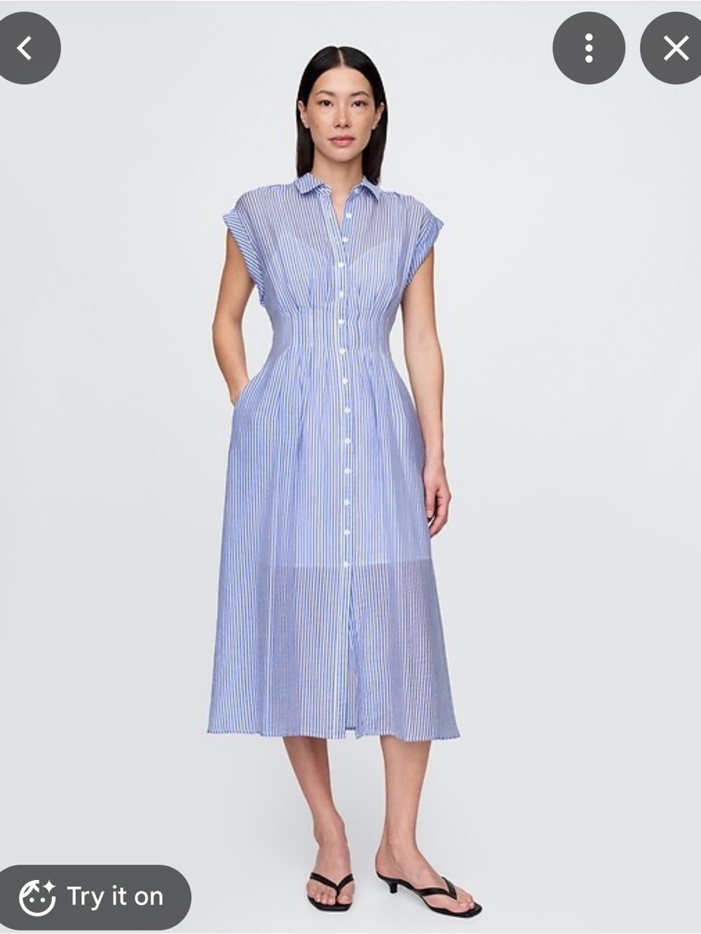 GAP Blue and White Striped Midi Shirt Dress
